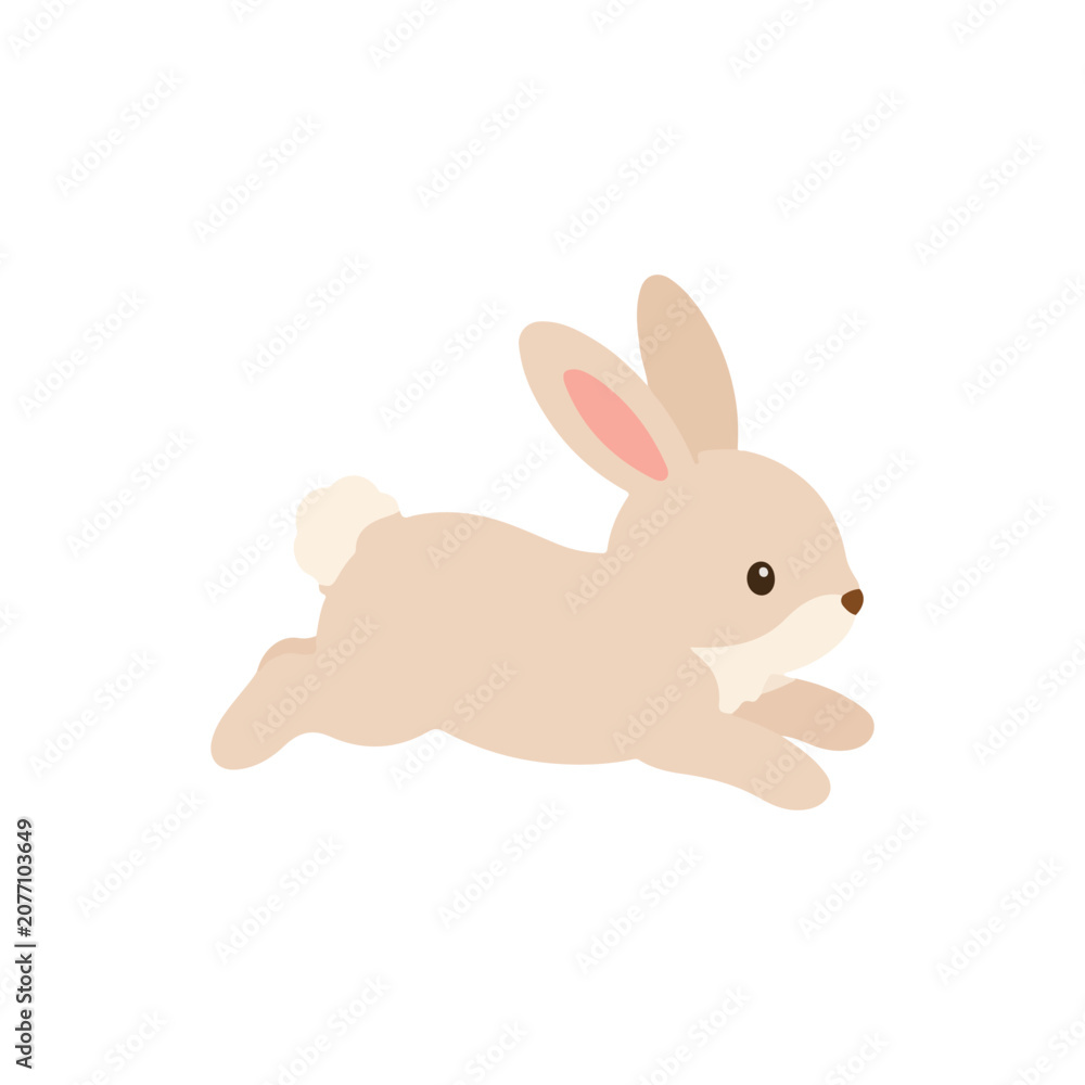 Fototapeta premium Cute bunny hopping and running active pose flat vector illustration for children design