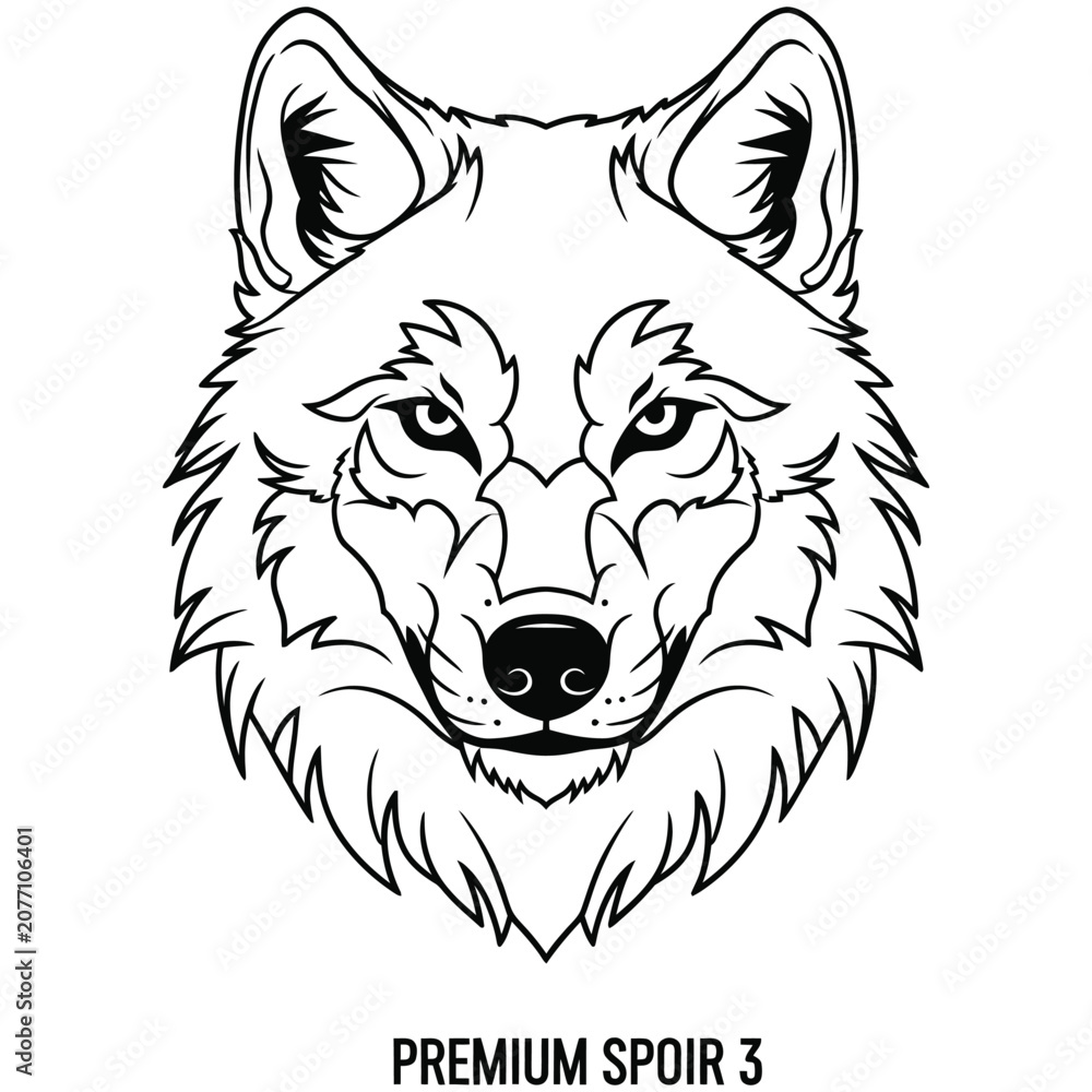 Fototapeta premium Detailed line art illustration of a wolf head icon with illustration, predator
