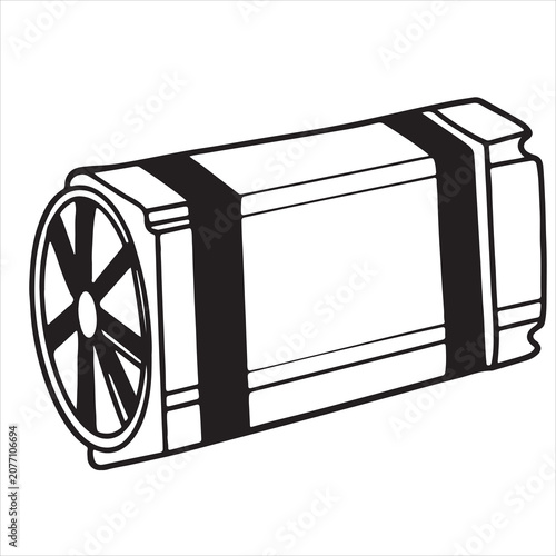 Industrial Cylindrical Housing and Filter Mechanical Part Technical Line Art Vector