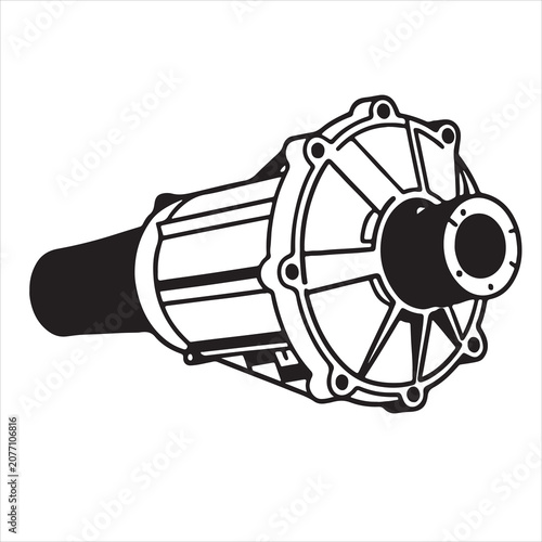 Automotive Differential Housing and Transmission Part Technical Line Art Vector