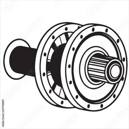 Automotive Drive Axle Shaft and Hub Mechanical Technical Line Art Vector