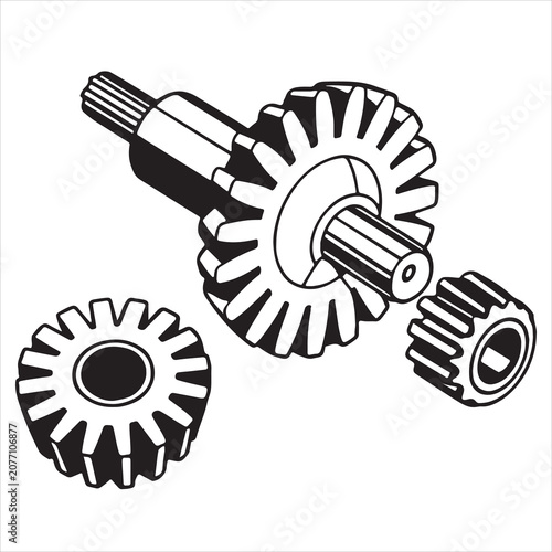 Automotive Differential Gear System Mechanical Line Art Illustration