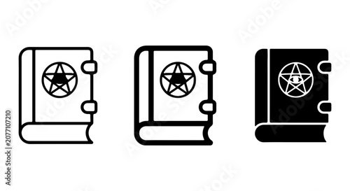 фотографія Mystical Spellbook Icons, Magic Grimoire Vector Set, Occult Book Symbols, Witchc