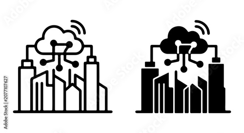 Konstfotografi Smart City Technology Icons, Urban Digital Network, Cloud Computing Infrastructu
