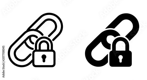 Photos Secure Link Icons, Locked Chain Symbol, Digital Security Vector Graphics, Privac
