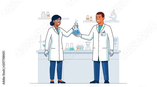 Scientists Teamwork Science Laboratory Research Illustration