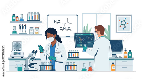 Scientists in Lab Researching, Analyzing, Experimenting, Biochemistry