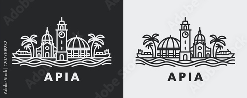 Cuadro en lienzo Apia Samoa Pacific Island City Skyline Linear Vector Art for Tropical Destinatio