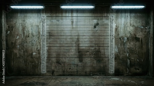 Grunge mugshot background with height chart measurement scale