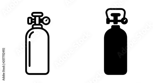 Fotografie Oxygen Tank Icons, Gas Cylinder Vector Graphics, Medical Air Supply Symbols, Ind