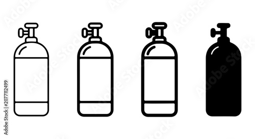 Gas Cylinder Icons, Oxygen Tank Vector Set, Compressed Gas Container Graphics, Industrial Equipment