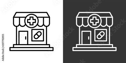 Fotografie Pharmacy Black And White Icon Set Collection Pack Vector Illustration