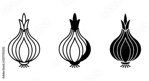Onion Icons, Vegetable Vector Graphics, Fresh Produce Symbols, Culinary Ingredient Illustrations