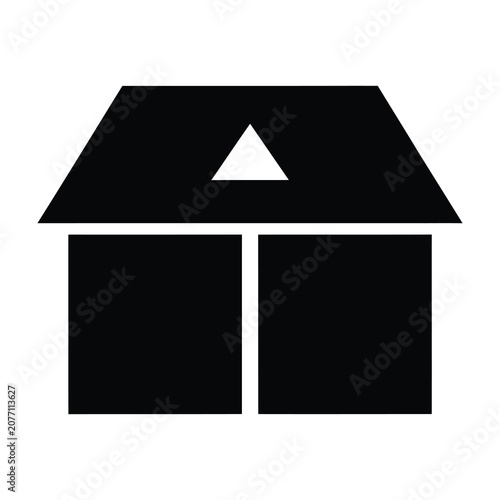 Simple black house icon with triangular roof detail