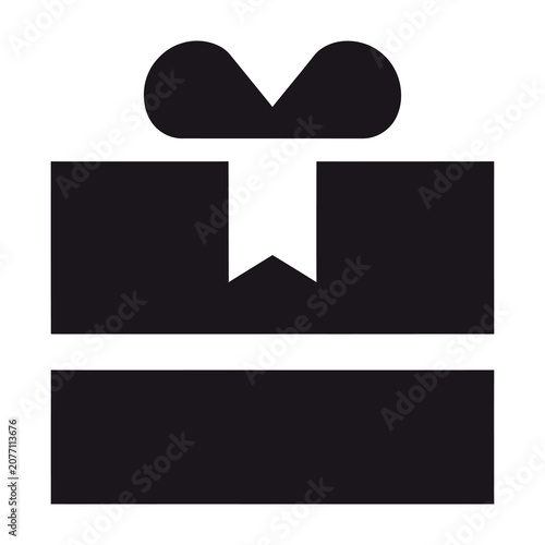 Black gift box with white ribbon and bow on top isolated on white background