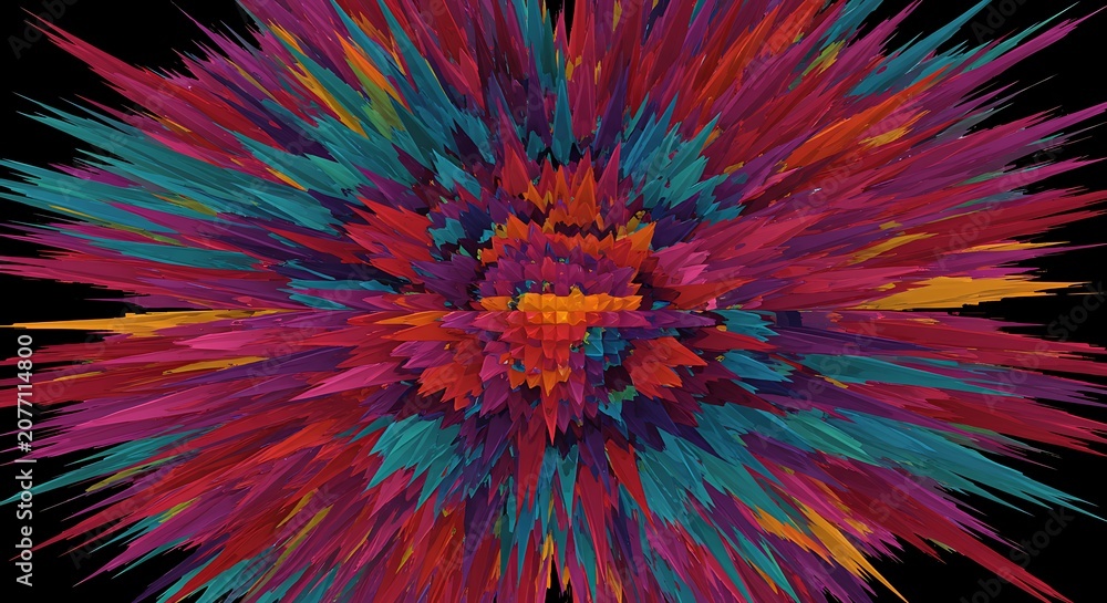 Obraz premium Abstract Colorful Spiky Burst, Digital Art