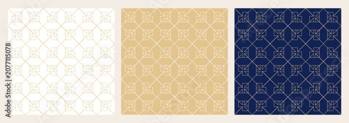 Elegant abstract diagonal diamond grid line pattern in gold, white, and luxury navy blue