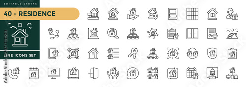 Obraz na plátně A collection of Residence icons set with editable stroke, including location, real estate, home, housing, building, property, neighborhood, address