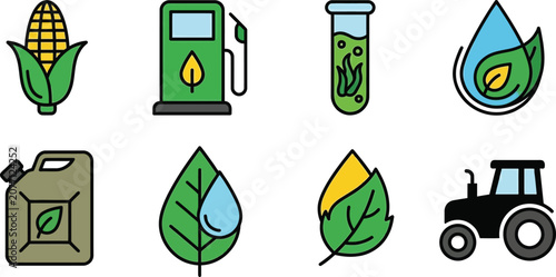 Tableau sur toile Modern flat vector icon set representing bioenergy sustainable agriculture and r