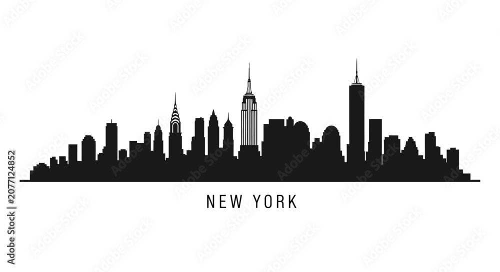 Obraz premium New York Skyline Silhouette: Iconic Cityscape Black and White Vector