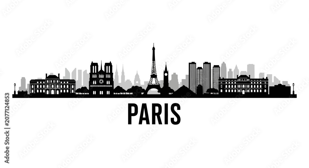 Fototapeta premium Paris skyline silhouette against white background