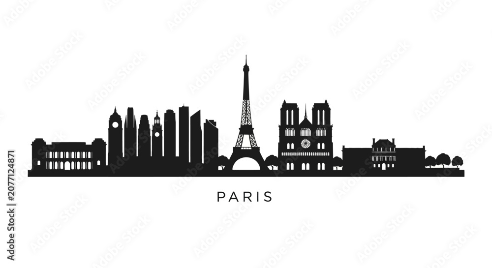 Obraz premium Paris City Skyline Silhouette Vector Illustration, Black and White