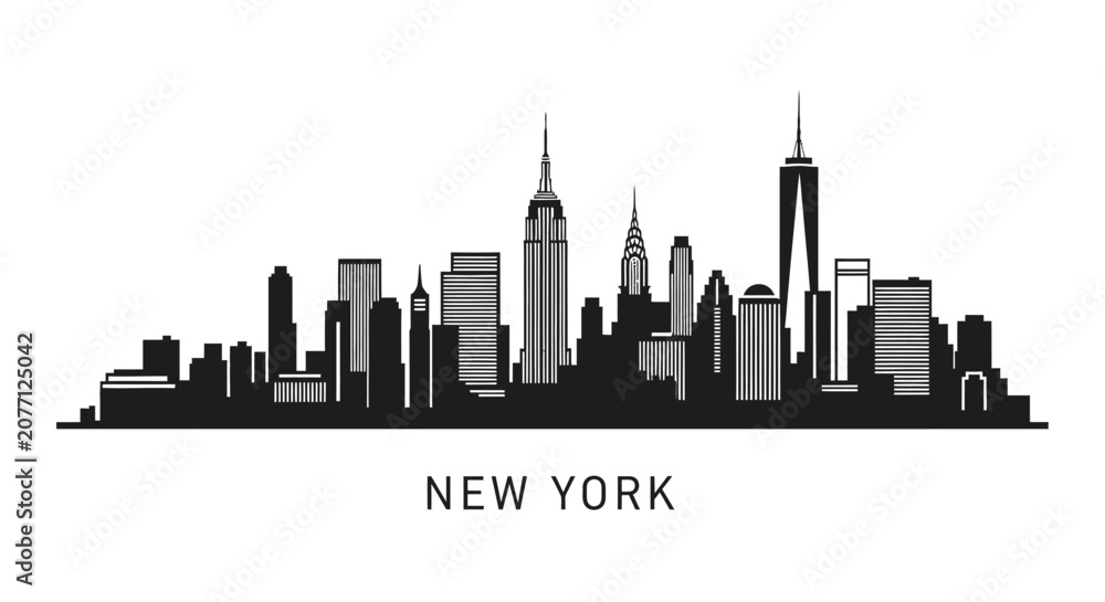 Obraz premium New York City Skyline Silhouette - Black and White Vector Illustration