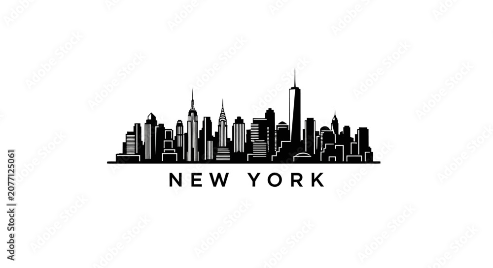 Fototapeta premium New York City Skyline Silhouette - Black and White Vector Illustration