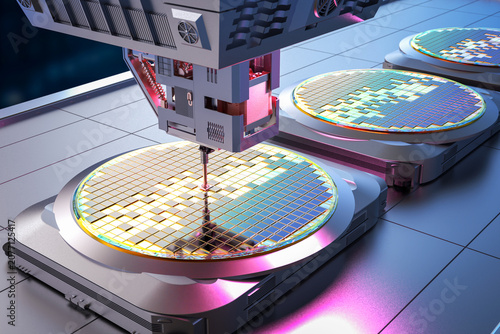 Fotografie Robotic arms with silicon wafers for semiconductor manufacturing