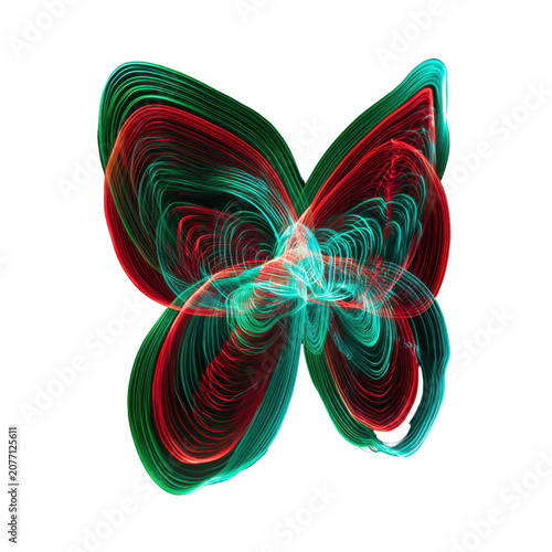 Elegant butterfly created from colorful glowing light trails, isolated as a high quality PNG with transparent background for decorative, nature and fantasy designs.