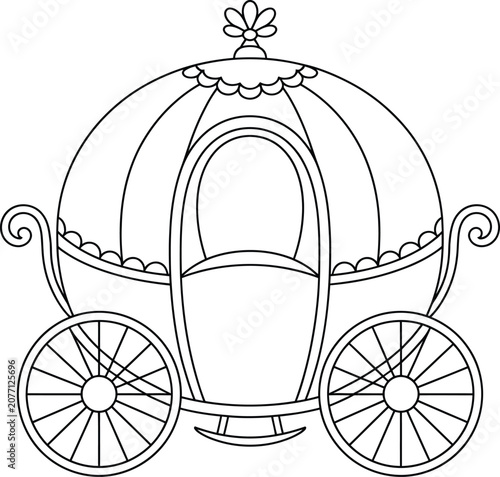 Princess carriage vector outline fairytale coach drawing children coloring book.