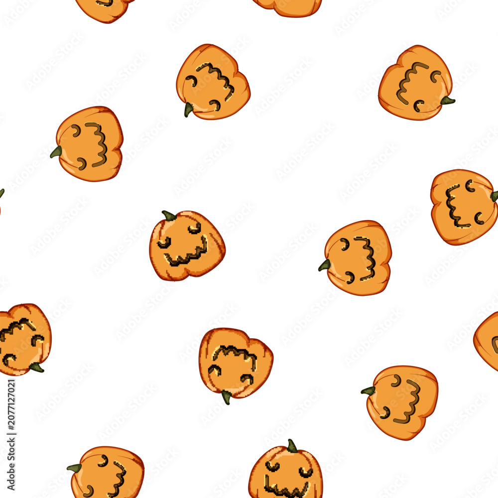 Fototapeta premium pattern face pumpkin halloween character cartoon. ghost cat, eyes banner, mascot seamless face pumpkin halloween character sign vector
