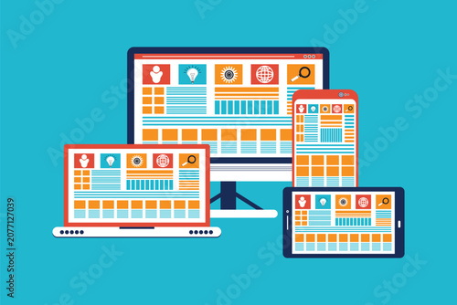 фотографія Responsive web design, the website is open on computer, laptop, tablet and smart