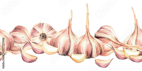Φωτογραφία Watercolor Garlic seamless border