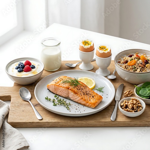 Senior Nutrition Foods with Salmon Dairy Eggs and Cereals