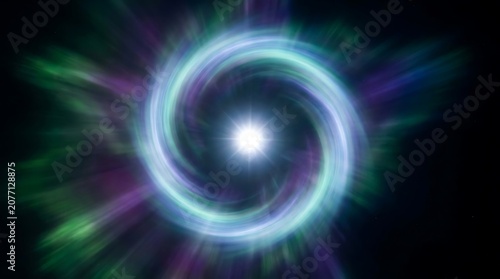 Vibrant glowing cosmic vortex spinning with intense light rays and swirling nebula clouds in deep space captured in a high resolution digital art style illustration