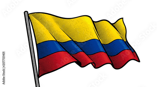 Bild auf Leinwand Waving national flag of colombia with pop art halftone effect
