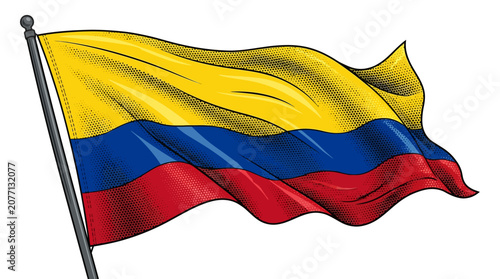 Foto National flag of colombia waving on a flagpole with halftone texture