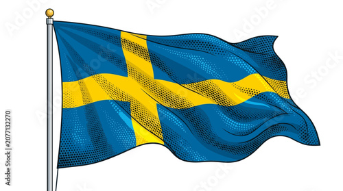 Photography Waving blue and yellow swedish flag in retro halftone style