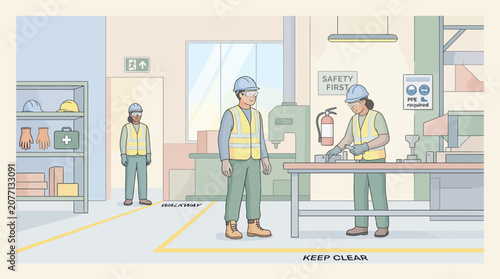 Workplace Safety: Social Distancing and Safety Measures in a Factory