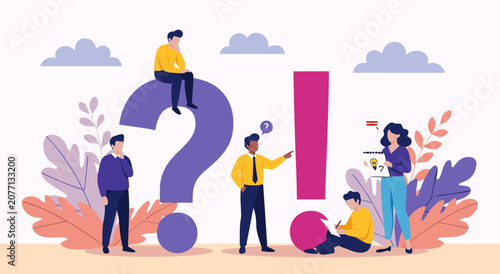 Conceptual business vector illustration of people solving problems for modern creative office design projects with diverse team characters