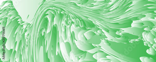 An abstract digital background illustration featuring dynamic, flowing fluid shapes in soft green and white gradients, creating a textured wavy effect.