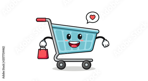 Cute Shopping Cart Character Illustration