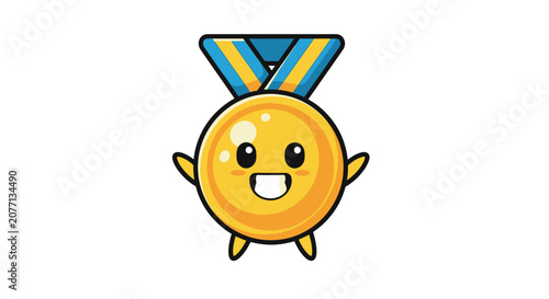 Happy Gold Medal Character Vector Illustration