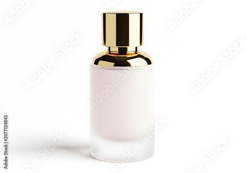 Elegant glass perfume bottle with a shiny gold cap for luxury fragrance or beauty cosmetic product