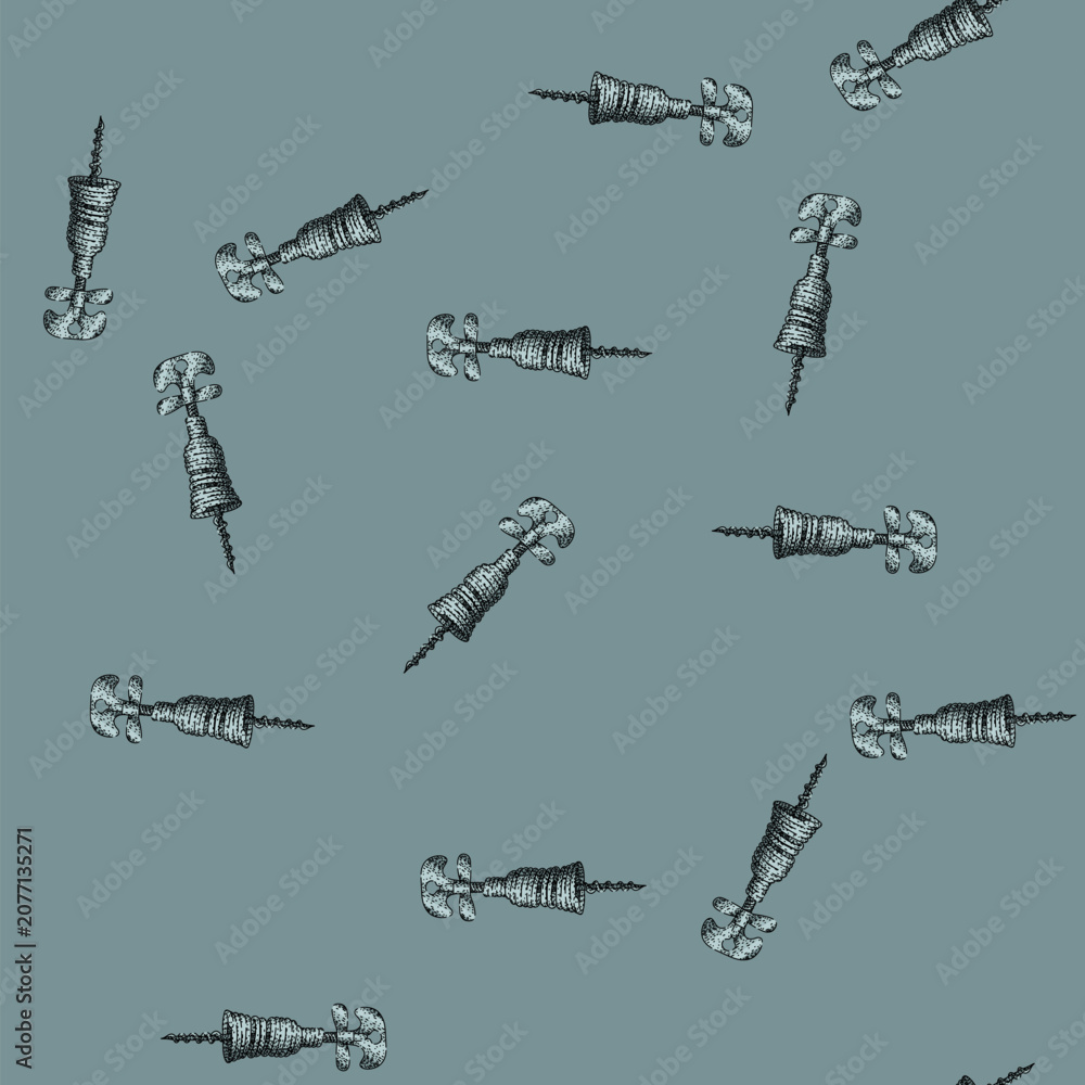 Fototapeta premium pattern Corkscrew illustration forming a traditional wine bottle shape with dot texture, representing kitchen tools, bar accessories, and the concept of opening drinks in a classic style