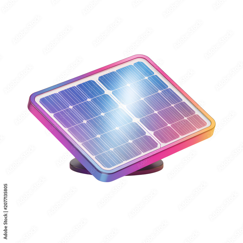 Fototapeta premium Rainbow Solar Panel with Bright Light on White Background