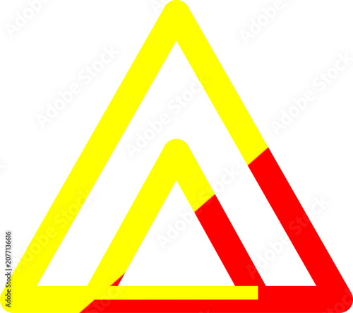 Tableau sur toile Abstract yellow red Penrose triangle impossible geometric object isolated on pla