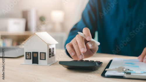 Bild auf Leinwand Mortgage loan interest rate payment signing real estate model planning property