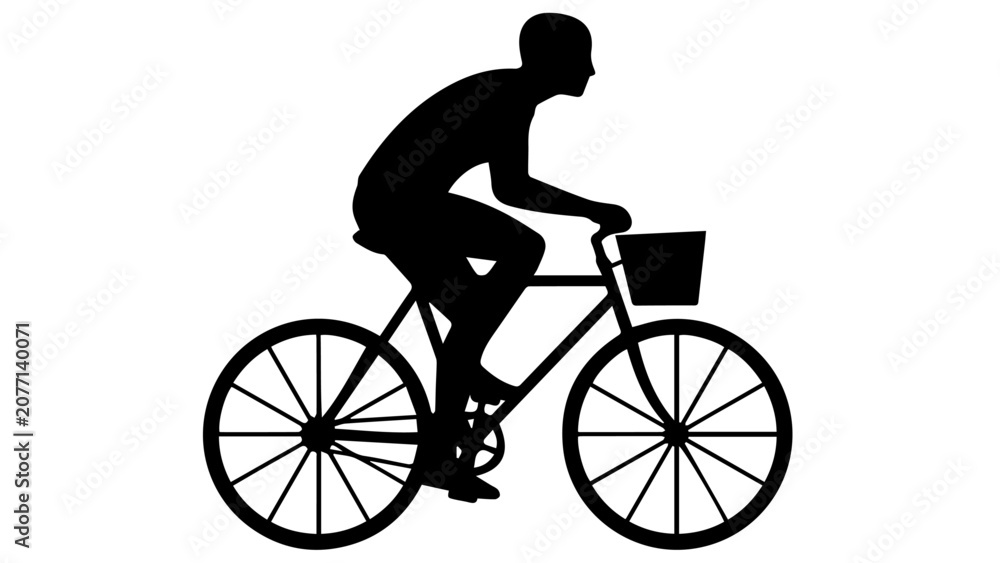 Fototapeta premium Cyclist Riding Bicycle Silhouette Minimalist Black and White Vector Illustration